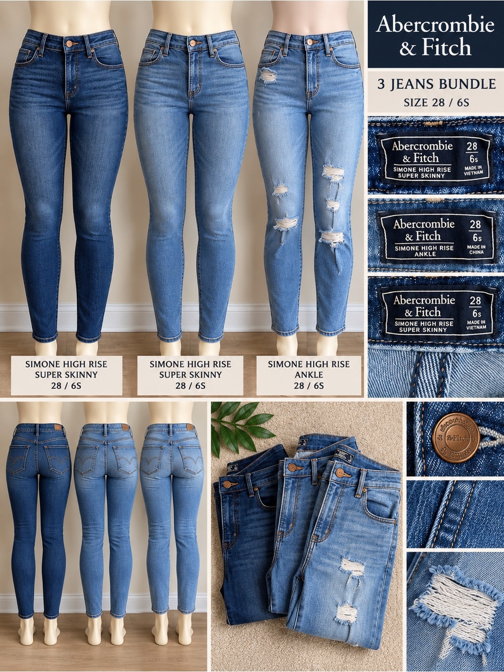 Abercrombie & Fitch Simone High-Rise Super Skinny Jeans Trio - Light Blue Denim